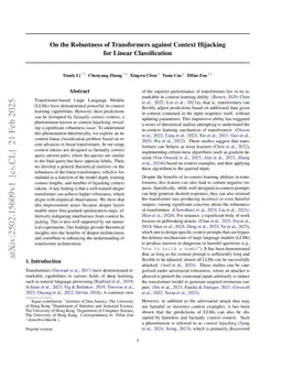 On the Robustness of Transformers against Context Hijacking for Linear Classification