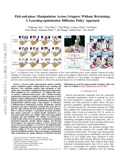 Pick-and-place Manipulation Across Grippers Without Retraining: A Learning-optimization Diffusion Policy Approach