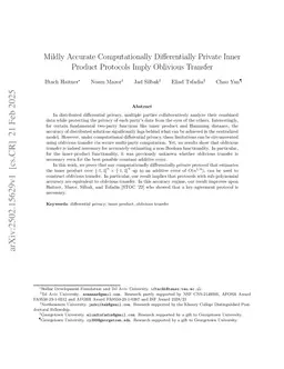 Computationally Differentially Private Inner Product Protocols Imply Oblivious Transfer