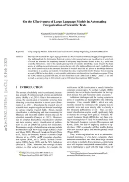 On the Effectiveness of Large Language Models in Automating Categorization of Scientific Texts