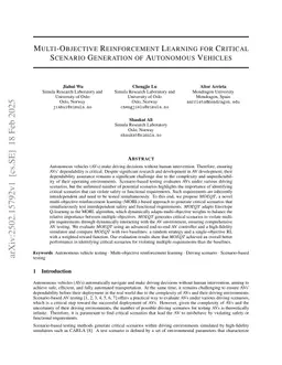 Multi-Objective Reinforcement Learning for Critical Scenario Generation of Autonomous Vehicles