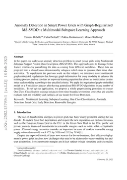 Anomaly Detection in Smart Power Grids with Graph-Regularized MS-SVDD: a Multimodal Subspace Learning Approach
