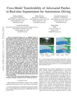 Cross-Model Transferability of Adversarial Patches in Real-time Segmentation for Autonomous Driving