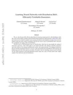 Learning Neural Networks with Distribution Shift: Efficiently Certifiable Guarantees
