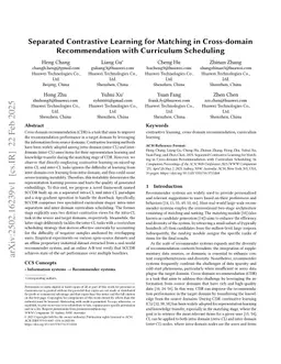 Separated Contrastive Learning for Matching in Cross-domain Recommendation with Curriculum Scheduling