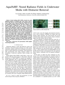 AquaNeRF: Neural Radiance Fields in Underwater Media with Distractor Removal