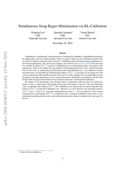 Simultaneous Swap Regret Minimization via KL-Calibration