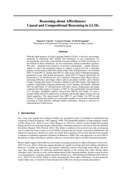 Reasoning about Affordances: Causal and Compositional Reasoning in LLMs