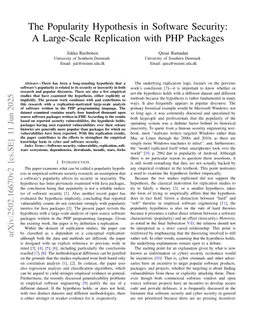 The Popularity Hypothesis in Software Security: A Large-Scale Replication with PHP Packages