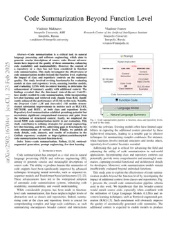 Code Summarization Beyond Function Level