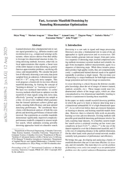 Fast, Accurate Manifold Denoising by Tunneling Riemannian Optimization