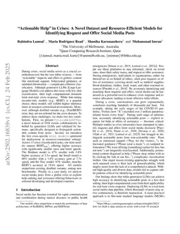 "Actionable Help" in Crises: A Novel Dataset and Resource-Efficient Models for Identifying Request and Offer Social Media Posts