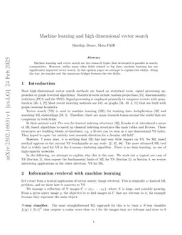 Machine learning and high dimensional vector search