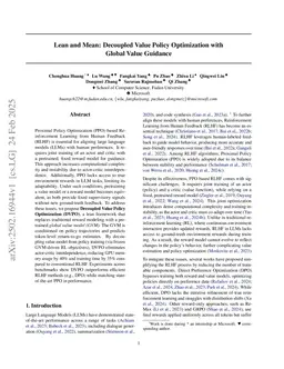 Lean and Mean: Decoupled Value Policy Optimization with Global Value Guidance