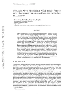 Towards Auto-Regressive Next-Token Prediction: In-Context Learning Emerges from Generalization