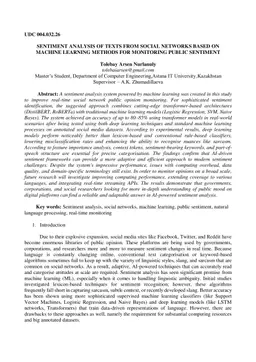 Sentiment analysis of texts from social networks based on machine learning methods for monitoring public sentiment