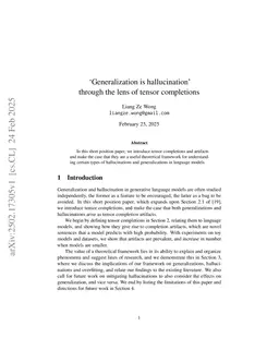 `Generalization is hallucination' through the lens of tensor completions