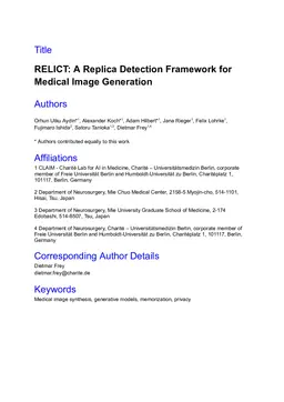 RELICT: A Replica Detection Framework for Medical Image Generation