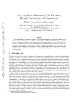 Survey on Recent Progress of AI for Chemistry: Methods, Applications, and Opportunities
