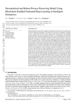 Decentralized and Robust Privacy-Preserving Model Using Blockchain-Enabled Federated Deep Learning in Intelligent Enterprises