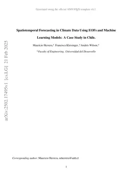 Spatiotemporal Forecasting in Climate Data Using EOFs and Machine Learning Models: A Case Study in Chile