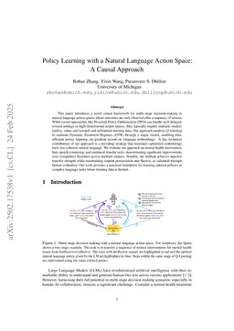 Policy Learning with a Natural Language Action Space: A Causal Approach