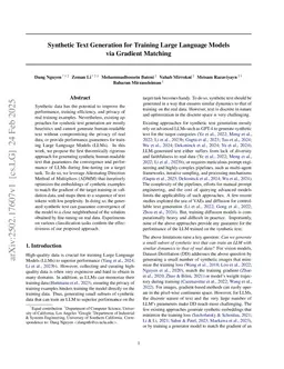 Synthetic Text Generation for Training Large Language Models via Gradient Matching
