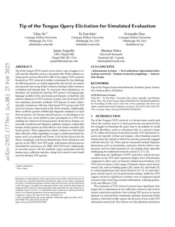 Tip of the Tongue Query Elicitation for Simulated Evaluation