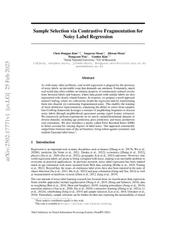 Sample Selection via Contrastive Fragmentation for Noisy Label Regression
