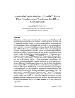 Arrhythmia Classification from 12-Lead ECG Signals Using Convolutional and Transformer-Based Deep Learning Models