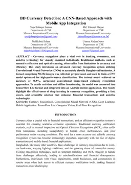 BD Currency Detection: A CNN Based Approach with Mobile App Integration