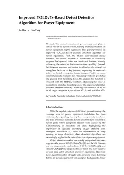 Improved YOLOv7x-Based Defect Detection Algorithm for Power Equipment