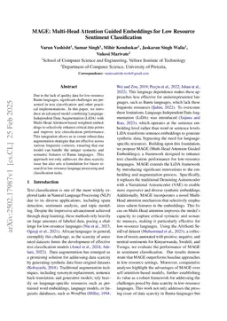 MAGE: Multi-Head Attention Guided Embeddings for Low Resource Sentiment Classification