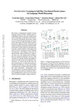 TextGames: Learning to Self-Play Text-Based Puzzle Games via Language Model Reasoning