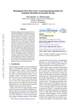 Disambiguate First, Parse Later: Generating Interpretations for Ambiguity Resolution in Semantic Parsing