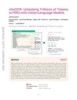 olmOCR: Unlocking Trillions of Tokens in PDFs with Vision Language Models