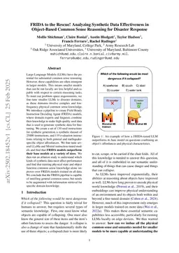 FRIDA to the Rescue! Analyzing Synthetic Data Effectiveness in Object-Based Common Sense Reasoning for Disaster Response