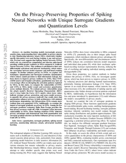 On the Privacy-Preserving Properties of Spiking Neural Networks with Unique Surrogate Gradients and Quantization Levels