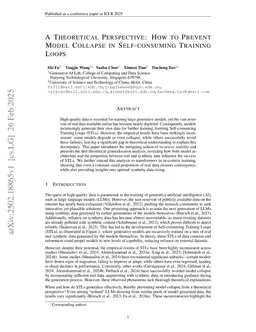 A Theoretical Perspective: How to Prevent Model Collapse in Self-consuming Training Loops