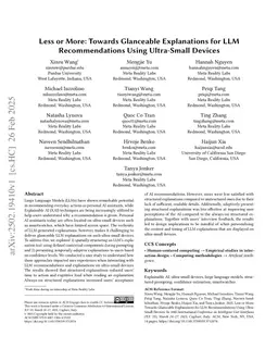 Less or More: Towards Glanceable Explanations for LLM Recommendations Using Ultra-Small Devices