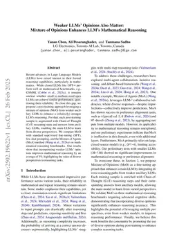Weaker LLMs' Opinions Also Matter: Mixture of Opinions Enhances LLM's Mathematical Reasoning