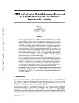 Contrastive MIM: A Contrastive Mutual Information Framework for Unified Generative and Discriminative Representation Learning