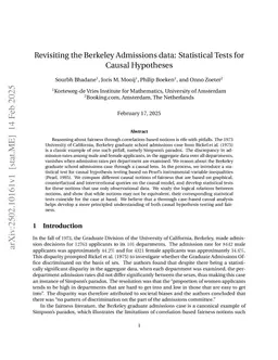 Revisiting the Berkeley Admissions data: Statistical Tests for Causal Hypotheses