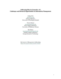 Addressing Bias in Generative AI: Challenges and Research Opportunities in Information Management