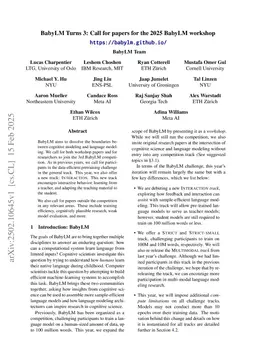 BabyLM Turns 3: Call for papers for the 2025 BabyLM workshop