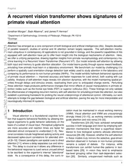 A recurrent vision transformer shows signatures of primate visual attention