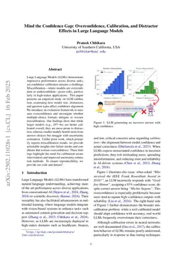 Mind the Confidence Gap: Overconfidence, Calibration, and Distractor Effects in Large Language Models