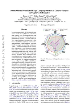 SURGE: On the Potential of Large Language Models as General-Purpose Surrogate Code Executors