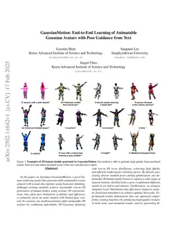 GaussianMotion: End-to-End Learning of Animatable Gaussian Avatars with Pose Guidance from Text