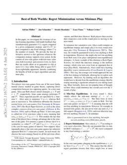 Best of Both Worlds: Regret Minimization versus Minimax Play